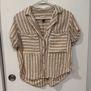 Universal Thread Tan and White Striped Button Down Shirt